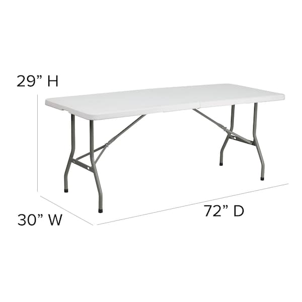 Flash Furniture Rectangle Folding Table, 30" W, 72" L, 29" H, Plastic Top, White - RB-3072FH-GG