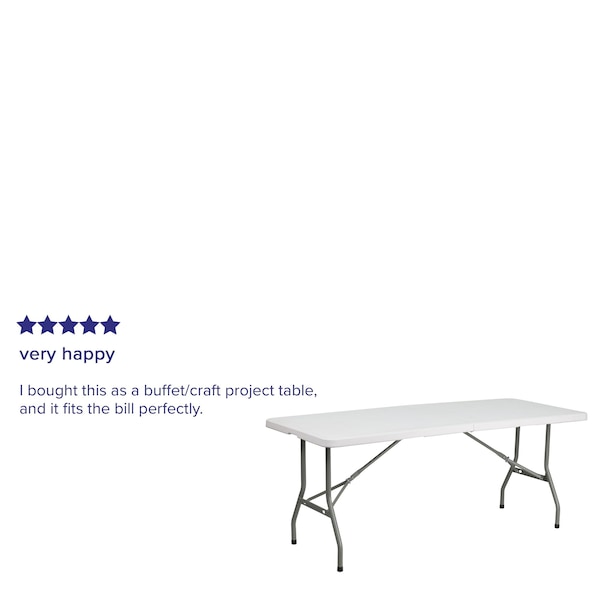 Flash Furniture Rectangle Folding Table, 30" W, 72" L, 29" H, Plastic Top, White - RB-3072FH-GG