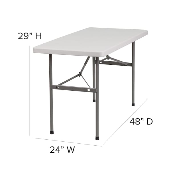 Flash Furniture Rectangle Folding Table, 24" W, 48" L, 29" H, Plastic Top, White - RB-2448-GG