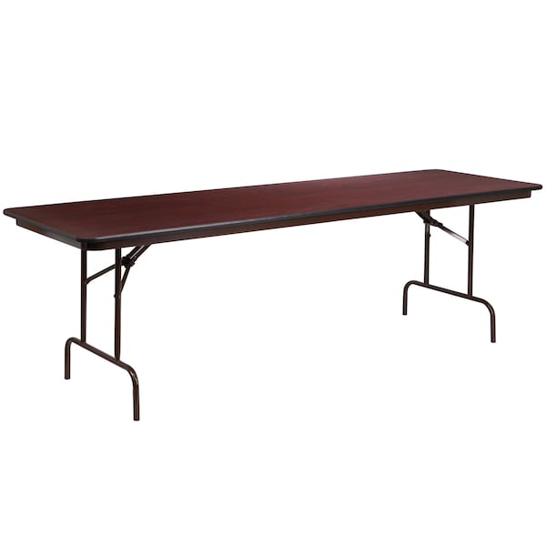 Flash Furniture Rectangle Folding Table, 30" W, 96" L, 30" H, Laminate Top, Wood Grain - YT-3096-MEL-WAL-GG