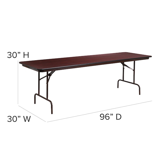 Flash Furniture Rectangle Folding Table, 30" W, 96" L, 30" H, Laminate Top, Wood Grain - YT-3096-MEL-WAL-GG