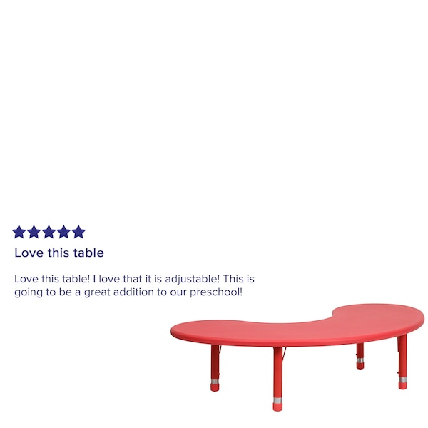 Flash Furniture Kidney Activity Table, 35 W, 65 L, 23.75 H, Plastic, Steel, Red - YU-YCX-004-2-MOON-TBL-RED-GG