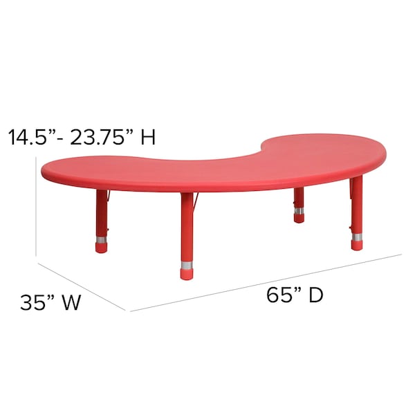 Flash Furniture Kidney Activity Table, 35 W, 65 L, 23.75 H, Plastic, Steel, Red - YU-YCX-004-2-MOON-TBL-RED-GG