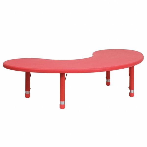 Flash Furniture Kidney Activity Table, 35 W, 65 L, 23.75 H, Plastic, Steel, Red - YU-YCX-004-2-MOON-TBL-RED-GG