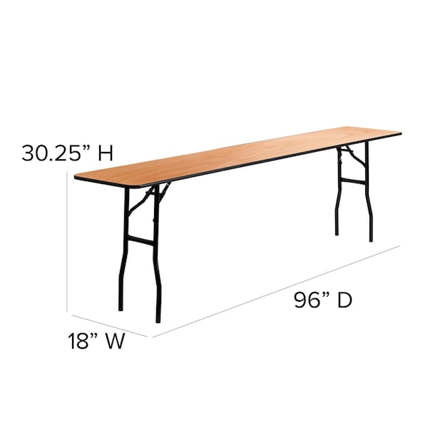 Flash Furniture Rectangle Training Table, 18" W, 96" L, 30.25" H, Wood Top, Wood Grain - YT-WTFT18X96-TBL-GG