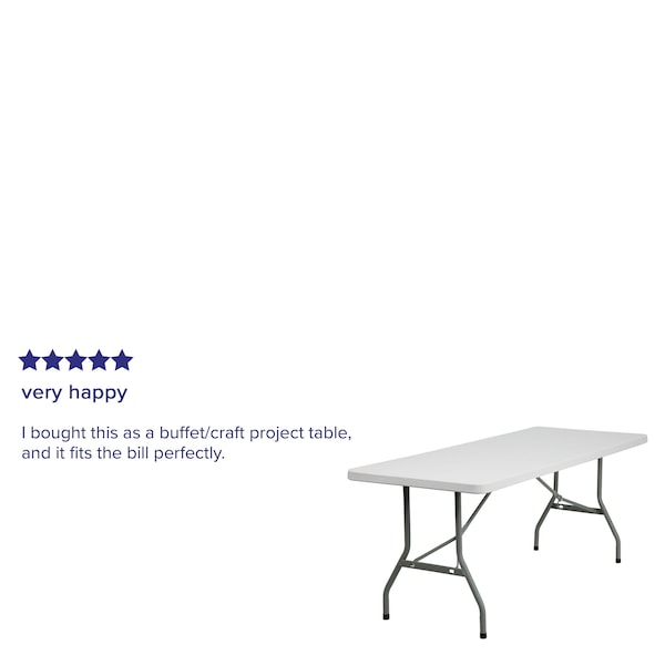 Flash Furniture Rectangle Folding Table, 30" W, 72" L, 29" H, Plastic Top, White - RB-3072-GG