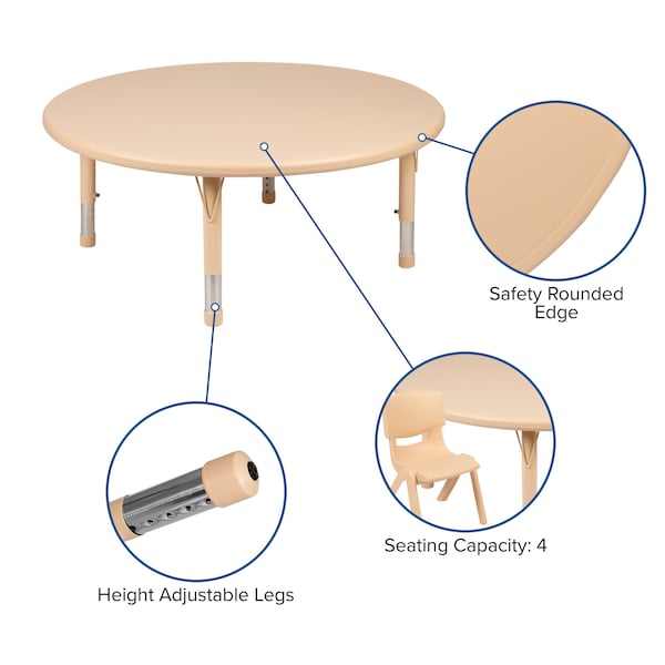 Flash Furniture Round 45 W, 45 L, 23.75 H, Plastic, Steel, Brown - YU-YCX-005-2-ROUND-TBL-NAT-GG