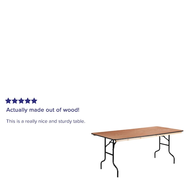 Flash Furniture Rectangle Folding Table, 36" W, 72" L, 30" H, Wood Top, Wood Grain - XA-3672-P-GG