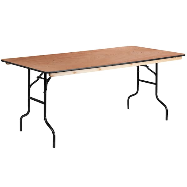 Flash Furniture Rectangle Folding Table, 36" W, 72" L, 30" H, Wood Top, Wood Grain - XA-3672-P-GG