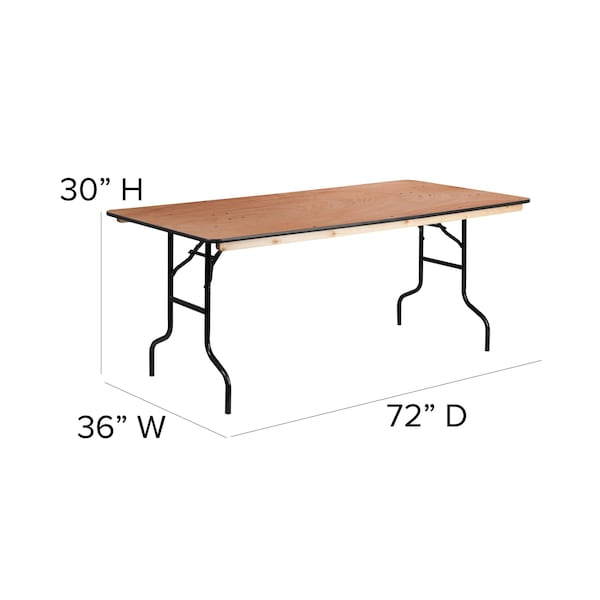 Flash Furniture Rectangle Folding Table, 36" W, 72" L, 30" H, Wood Top, Wood Grain - XA-3672-P-GG
