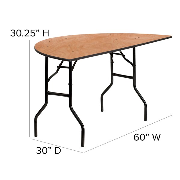 Flash Furniture Half Round Folding Table, 60" W, 30" L, 30.25" H, Wood Top, Wood Grain - YT-WHRFT60-HF-GG