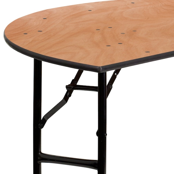Flash Furniture Half Round Folding Table, 60" W, 30" L, 30.25" H, Wood Top, Wood Grain - YT-WHRFT60-HF-GG