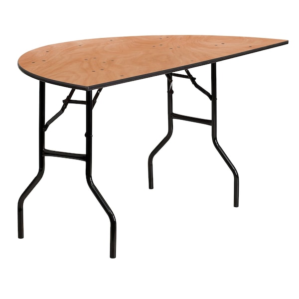 Flash Furniture Half Round Folding Table, 60" W, 30" L, 30.25" H, Wood Top, Wood Grain - YT-WHRFT60-HF-GG
