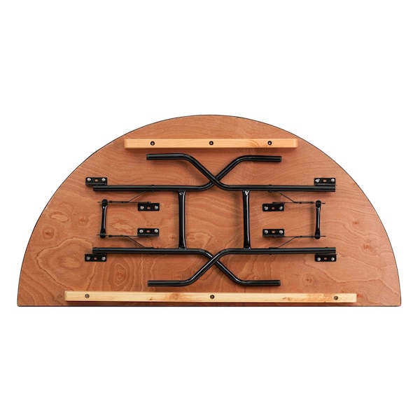 Flash Furniture Half Round Folding Table, 60" W, 30" L, 30.25" H, Wood Top, Wood Grain - YT-WHRFT60-HF-GG