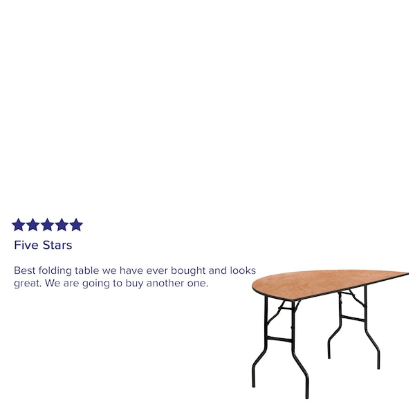 Flash Furniture Half Round Folding Table, 60" W, 30" L, 30.25" H, Wood Top, Wood Grain - YT-WHRFT60-HF-GG