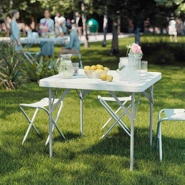 Flash Furniture Square Wh 34Sq Plastic Fold Table, 34.25" W, 34.25" L, 29.5" H, Plastic Top, White - DAD-YCZ-86-GG