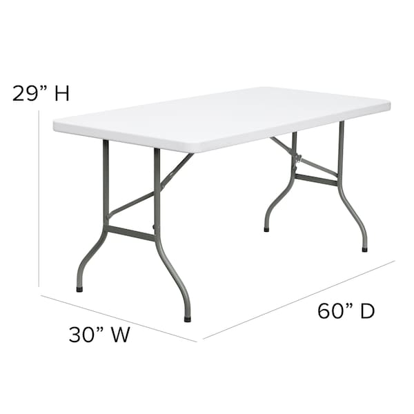 Flash Furniture Rectangle Wh 30X60 Plastic Fold Table, 30" W, 60" L, 29" H, Plastic Top, White - DAD-YCZ-152-GG
