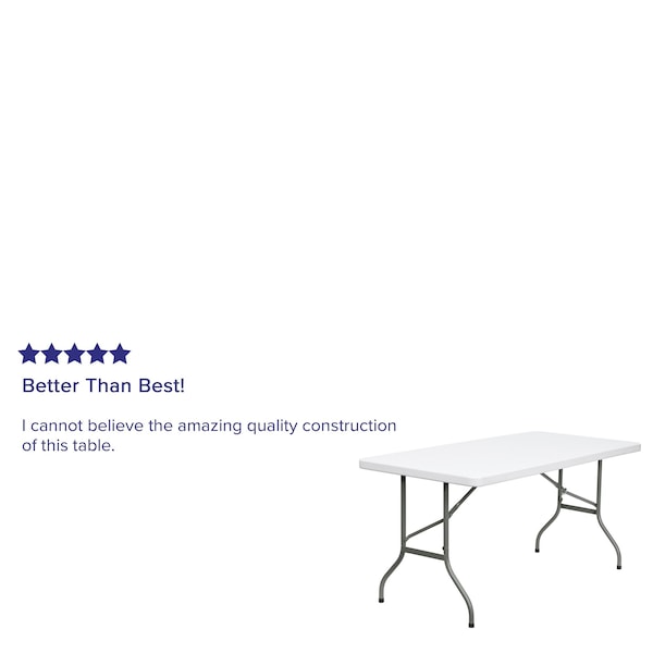 Flash Furniture Rectangle Wh 30X60 Plastic Fold Table, 30" W, 60" L, 29" H, Plastic Top, White - DAD-YCZ-152-GG