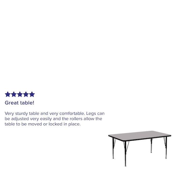 Flash Furniture Rectangle Activity Table, 30 W, 72 L, 25.125 H, Chrome, Laminate, Particleboard, Steel, Grey - XU-A3072-REC-GY-T-P-GG