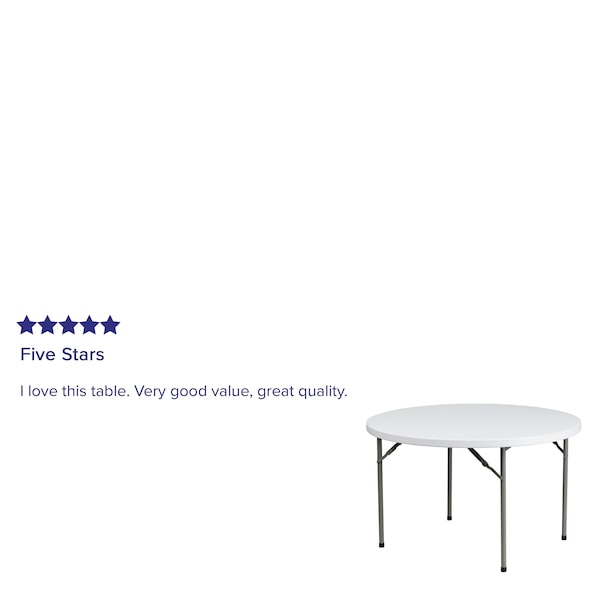 Flash Furniture Round Wh 48Rnd Plastic Fold Table, 48" W, 48" L, 29.25" H, Plastic Top, White - DAD-YCZ-122R-GG