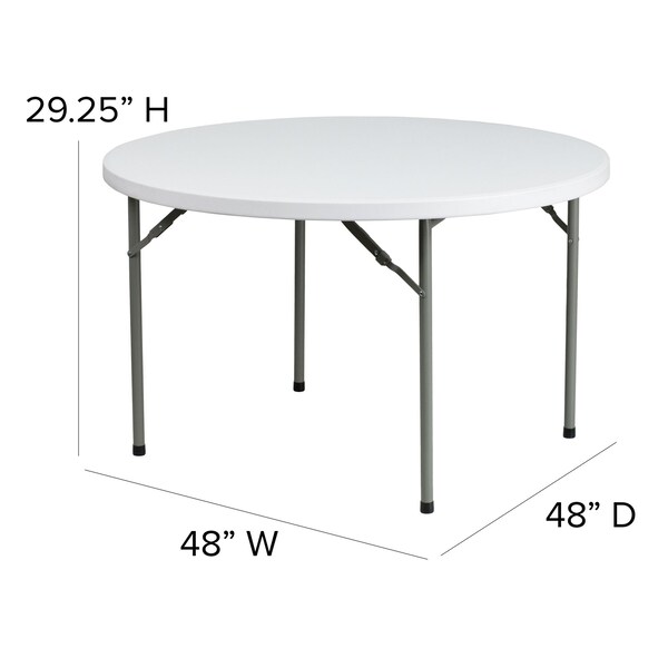 Flash Furniture Round Wh 48Rnd Plastic Fold Table, 48" W, 48" L, 29.25" H, Plastic Top, White - DAD-YCZ-122R-GG