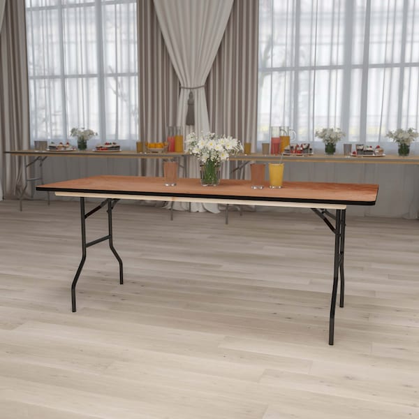 Flash Furniture Rectangle Folding Table, 30" W, 72" L, 30.25" H, Wood Top, Wood Grain - YT-WTFT30X72-TBL-GG
