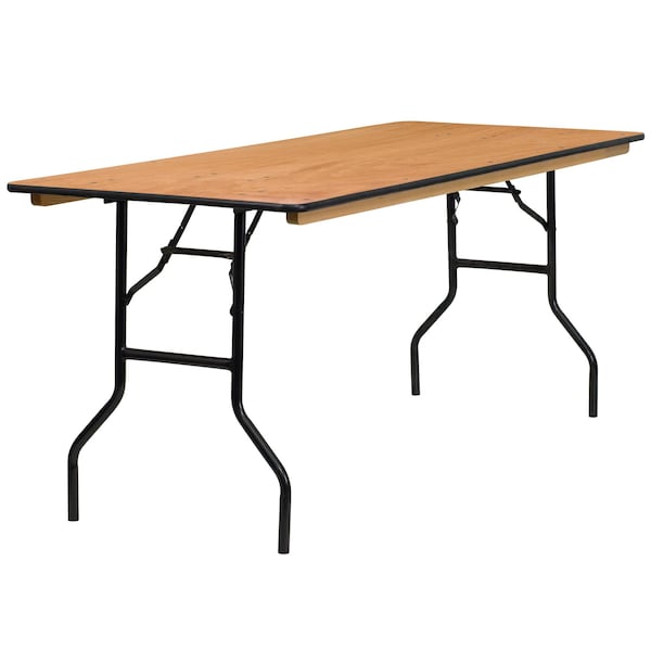 Flash Furniture Rectangle Folding Table, 30" W, 72" L, 30.25" H, Wood Top, Wood Grain - YT-WTFT30X72-TBL-GG