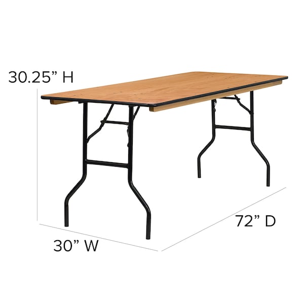 Flash Furniture Rectangle Folding Table, 30" W, 72" L, 30.25" H, Wood Top, Wood Grain - YT-WTFT30X72-TBL-GG