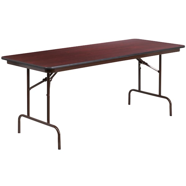 Flash Furniture Rectangle Folding Table, 30" W, 72" L, 30" H, Laminate Top, Wood Grain - YT-3072-MEL-WAL-GG