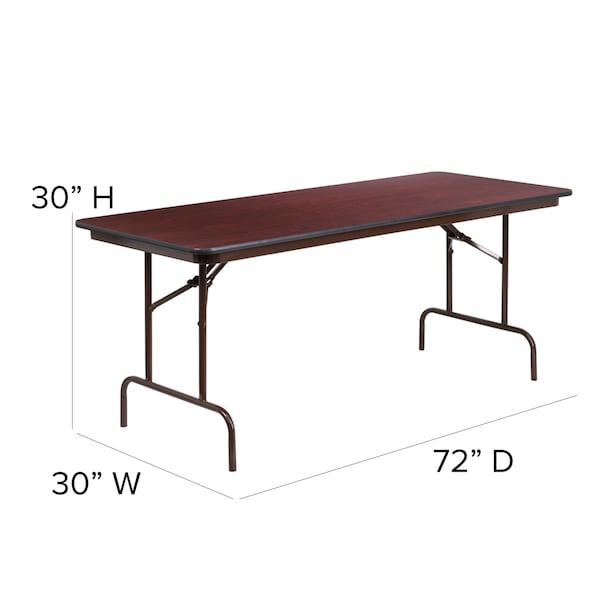 Flash Furniture Rectangle Folding Table, 30" W, 72" L, 30" H, Laminate Top, Wood Grain - YT-3072-MEL-WAL-GG