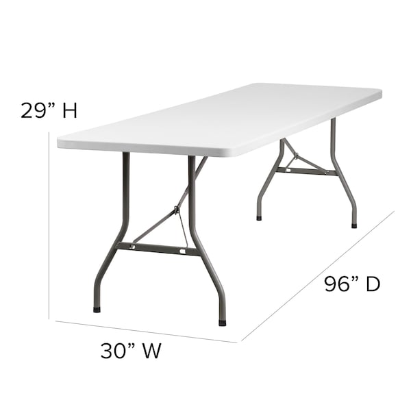 Flash Furniture Rectangle Folding Table, 30" W, 96" L, 29" H, Plastic Top, White - RB-3096-GG