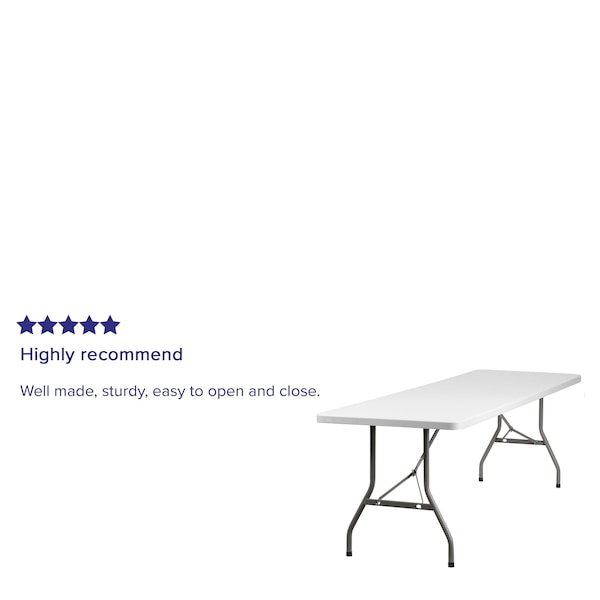 Flash Furniture Rectangle Folding Table, 30" W, 96" L, 29" H, Plastic Top, White - RB-3096-GG