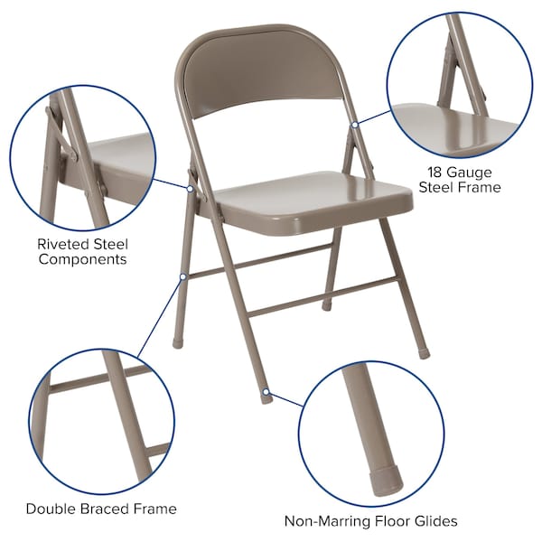 Flash Furniture HERCULES Series Double Braced Gray Metal Folding Chair - 4-BD-F002-GY-GG