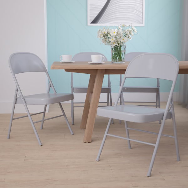 Flash Furniture HERCULES Series Double Braced Gray Metal Folding Chair - 4-BD-F002-GY-GG