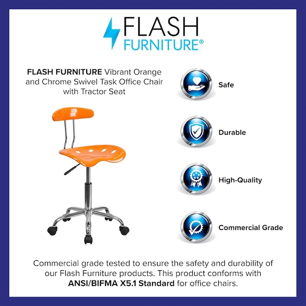 Flash Furniture Contemporary Chair, 20-1/4" to 25-3/4", Orange - LF-214-ORANGEYELLOW-GG