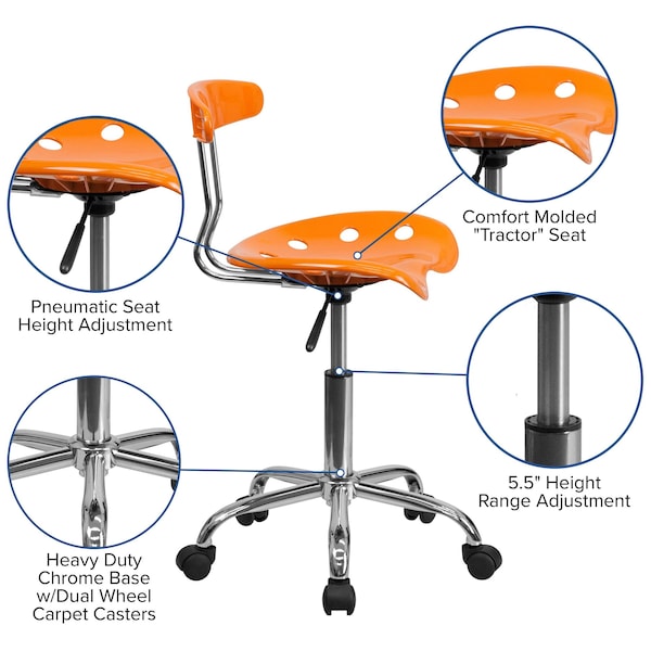Flash Furniture Contemporary Chair, 20-1/4" to 25-3/4", Orange - LF-214-ORANGEYELLOW-GG
