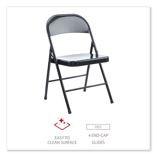 Alera Armless Steel Folding Chair, Supports Up to 275 lb, Black, PK4, 4PK - ALECA941