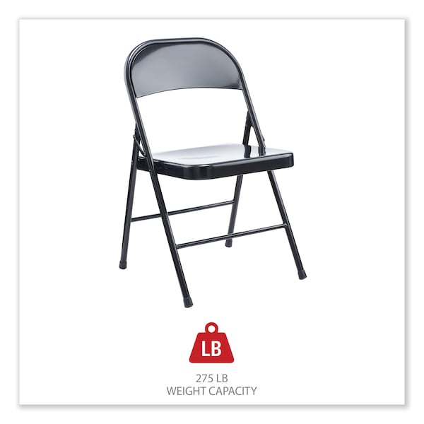 Alera Armless Steel Folding Chair, Supports Up to 275 lb, Black, PK4, 4PK - ALECA941
