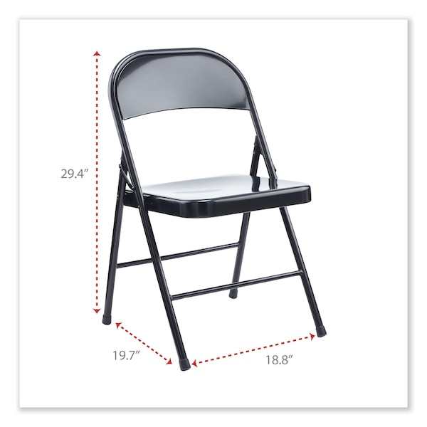 Alera Armless Steel Folding Chair, Supports Up to 275 lb, Black, PK4, 4PK - ALECA941