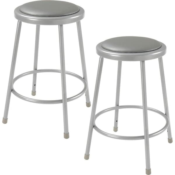 Global Industrial 24H Vinyl Padded Stool, Gray, Armless, Backless, 2PK - B2222429