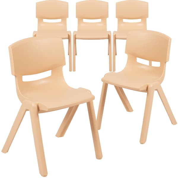 Flash Furniture Natural Plastic Stackable School Chair with 13.25" Seat Height, PK5 - 5-YU-YCX-004-NAT-GG