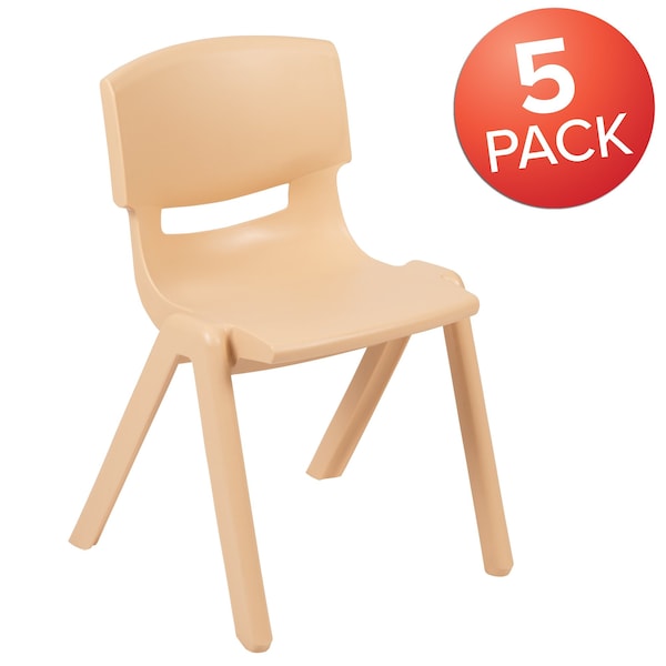 Flash Furniture Natural Plastic Stackable School Chair with 13.25" Seat Height, PK5 - 5-YU-YCX-004-NAT-GG