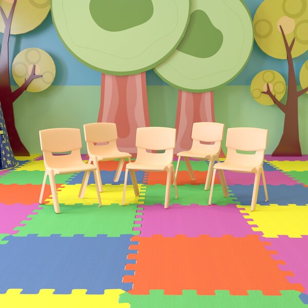 Flash Furniture Natural Plastic Stackable School Chair with 13.25" Seat Height, PK5 - 5-YU-YCX-004-NAT-GG