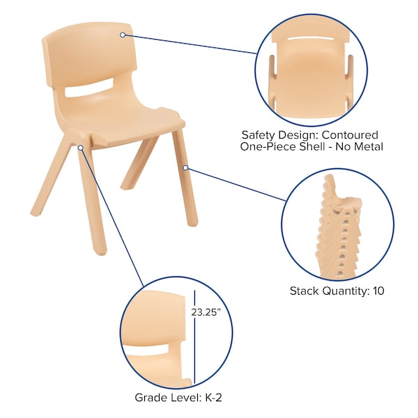 Flash Furniture Natural Plastic Stackable School Chair with 13.25" Seat Height, PK5 - 5-YU-YCX-004-NAT-GG