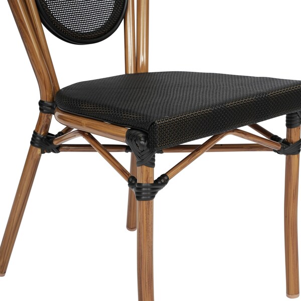 Flash Furniture Marseille Thonet French Bistro Stacking Chair, Black Textilene and Bamboo Print Aluminum Frame, 4PK - 4-SDA-AD642002S-TXT-BK-NAT-GG