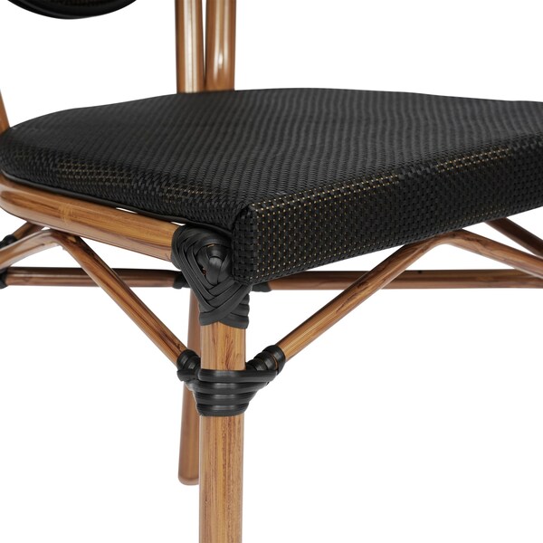 Flash Furniture Marseille Thonet French Bistro Stacking Chair, Black Textilene and Bamboo Print Aluminum Frame, 4PK - 4-SDA-AD642002S-TXT-BK-NAT-GG