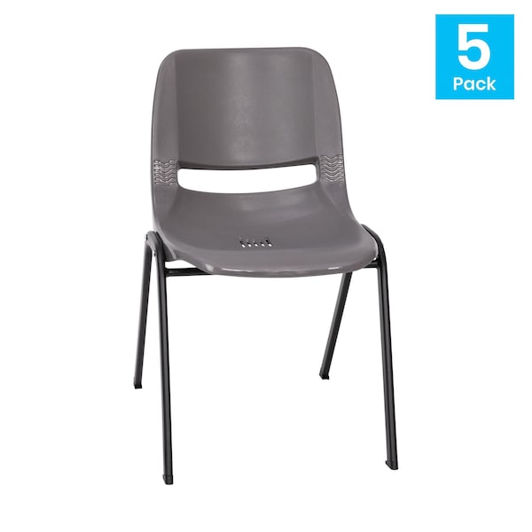 Flash Furniture 661 lb. Capacity Gray Stack Chairs-Black Frame, 5PK - 5-RUT-16-PDR-GY-GG