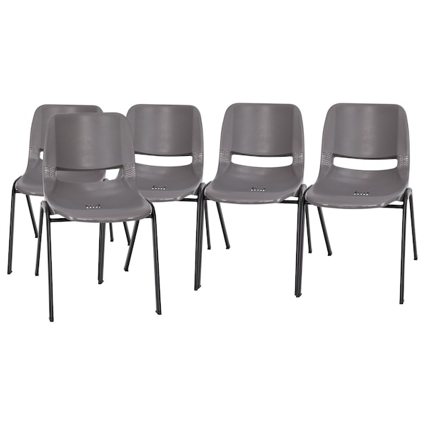 Flash Furniture 661 lb. Capacity Gray Stack Chairs-Black Frame, 5PK - 5-RUT-16-PDR-GY-GG