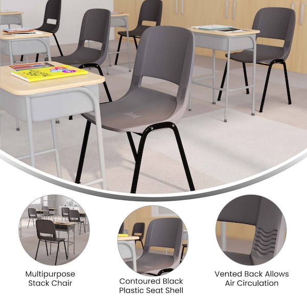 Flash Furniture 661 lb. Capacity Gray Stack Chairs-Black Frame, 5PK - 5-RUT-16-PDR-GY-GG