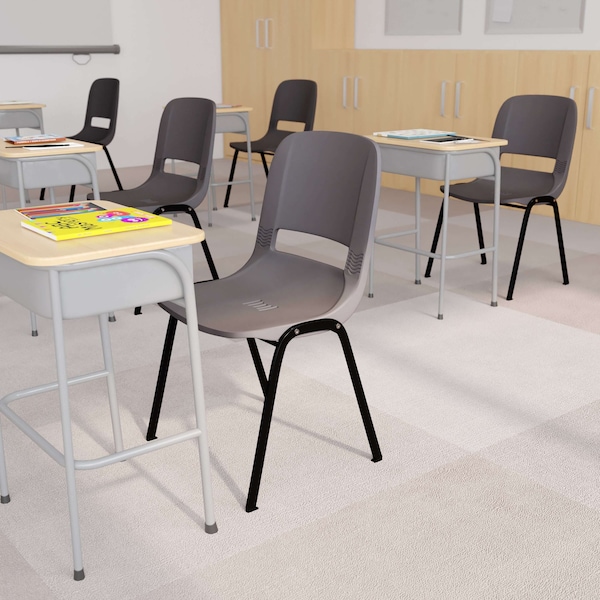 Flash Furniture 661 lb. Capacity Gray Stack Chairs-Black Frame, 5PK - 5-RUT-16-PDR-GY-GG